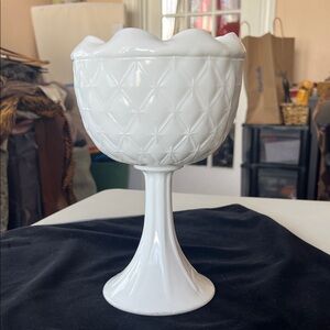 Vintage Indiana Milk Glass Duette Pattern Candy/Compote Pedestal Bowl